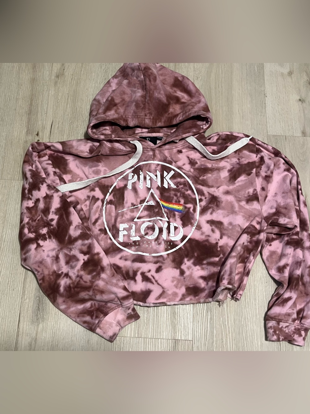 Pink Floyd Pink and Brown Tie-Dye Cropped Hoodie with Band Logo